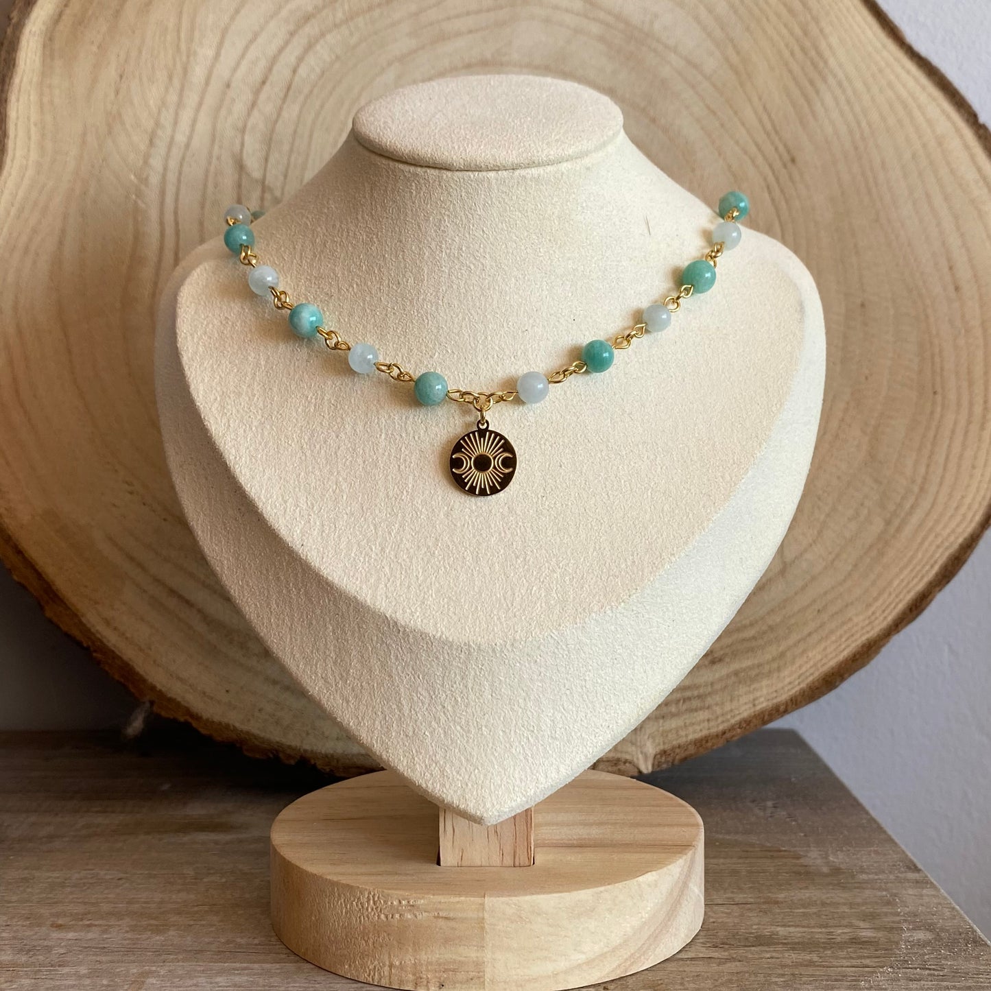 Collier Nyx Sur Mesure en Aigue Marine et Amazonite - Rheamethyste