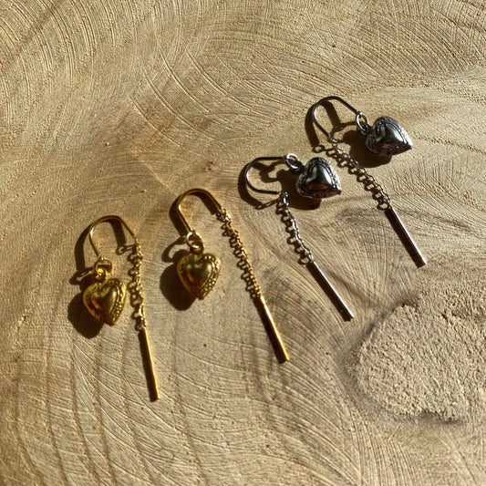Boucles pendantes cœur | Argentées ou Dorées - Rheamethyste
