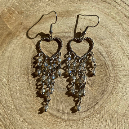 Boucles d'Oreilles Labradorite Cœur - Rheamethyste