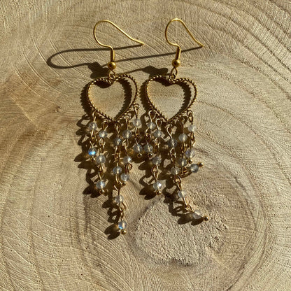 Boucles d'Oreilles Labradorite Cœur - Rheamethyste