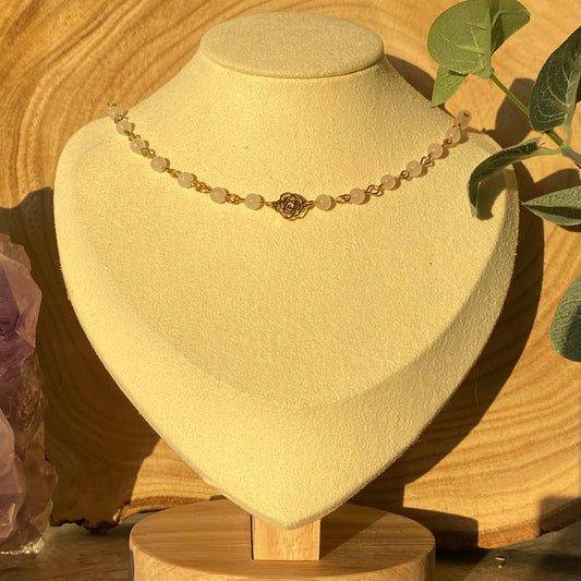 Collier Quartz Rose et Rose - Rheamethyste